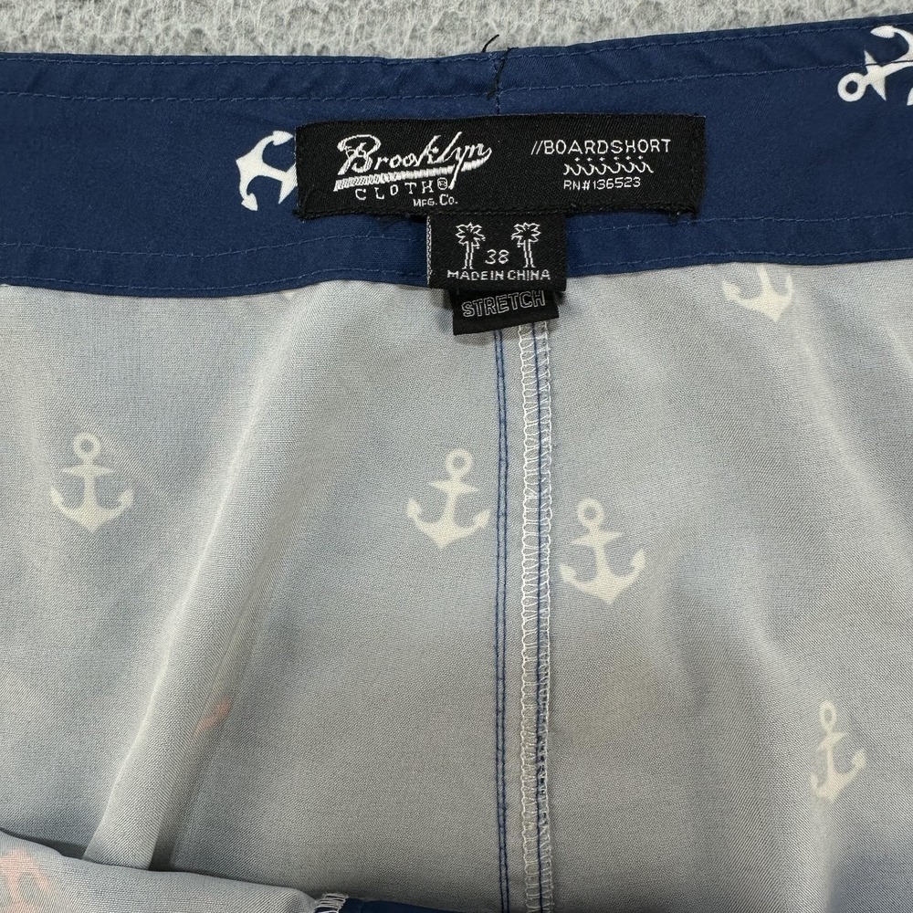 Brooklyn‎ Cloth Boardshorts Mens 38 Navy Blue Anchor Print Stretch Swim Trunks - Picture 3 of 9
